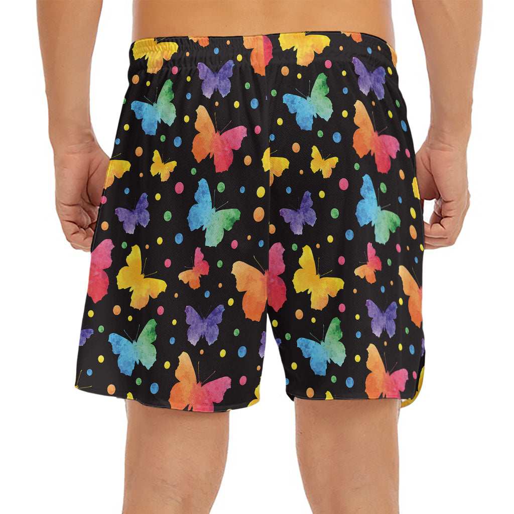 Colorful Watercolor Butterfly Print Men's Split Running Shorts