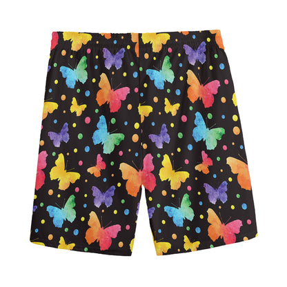 Colorful Watercolor Butterfly Print Men's Sports Shorts