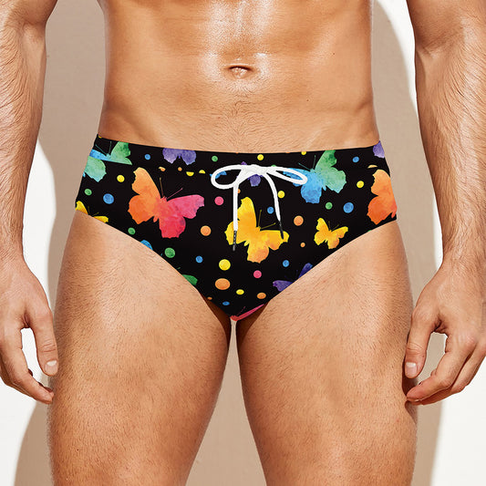 Colorful Watercolor Butterfly Print Men's Swim Briefs