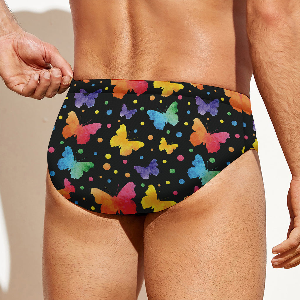 Colorful Watercolor Butterfly Print Men's Swim Briefs