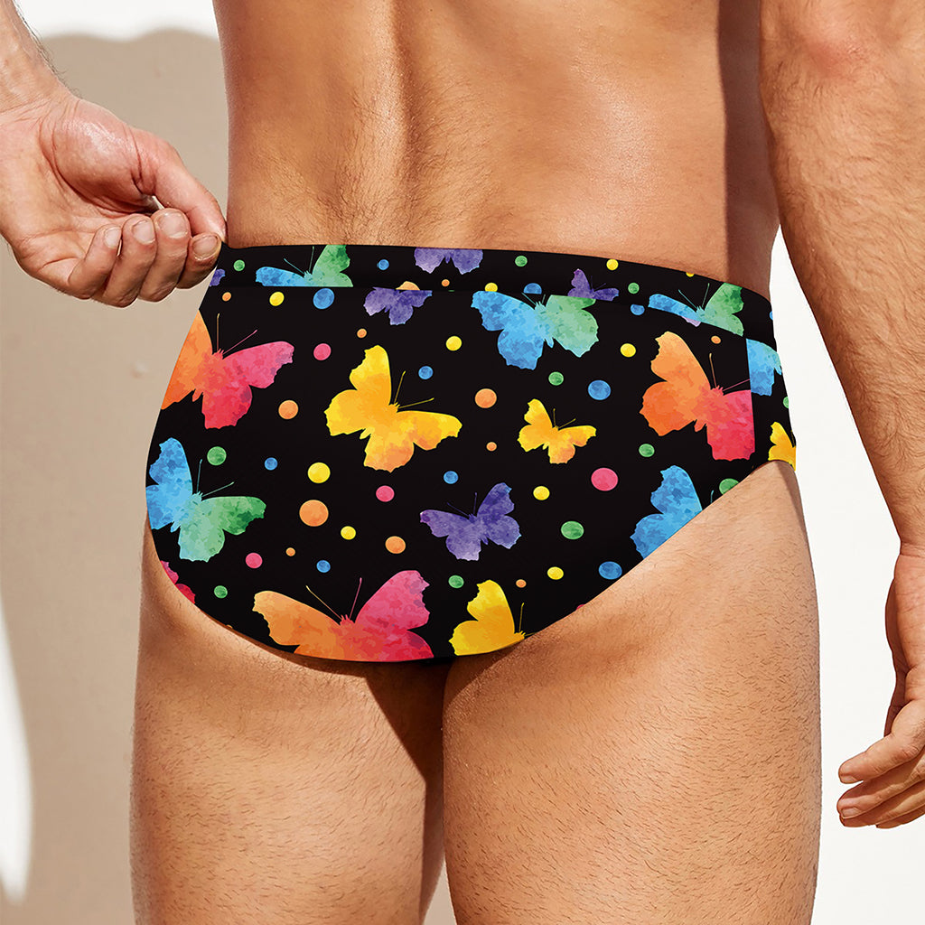 Colorful Watercolor Butterfly Print Men's Swim Briefs