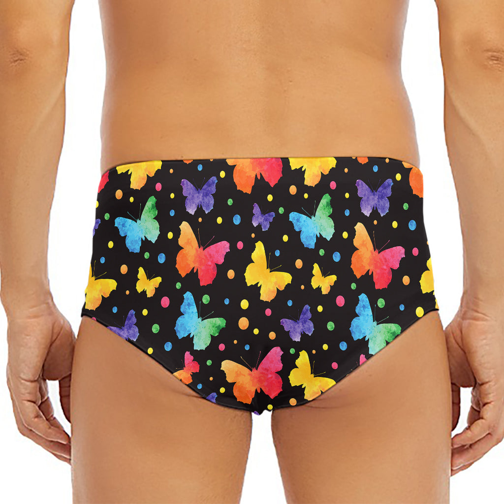 Colorful Watercolor Butterfly Print Men's Triangle Swim Briefs