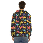 Colorful Watercolor Butterfly Print Men's Velvet Pullover Hoodie