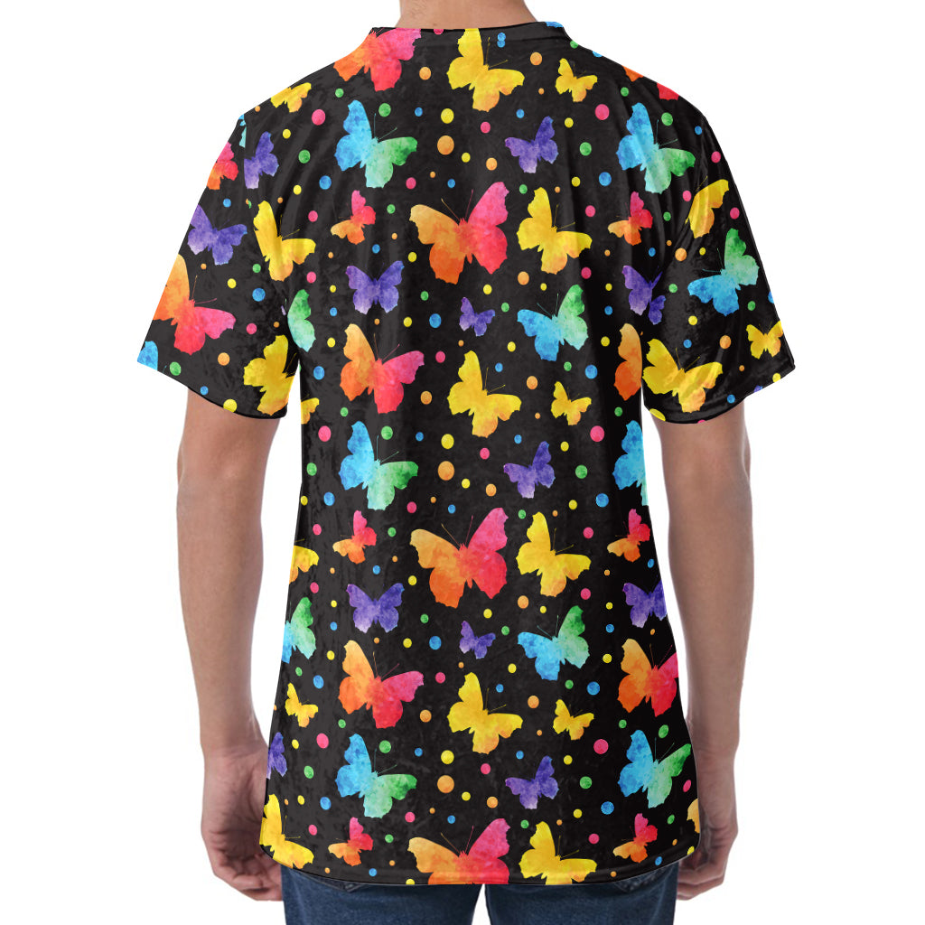 Colorful Watercolor Butterfly Print Men's Velvet T-Shirt