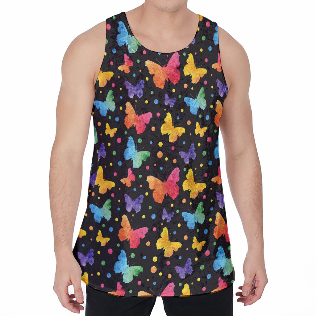 Colorful Watercolor Butterfly Print Men's Velvet Tank Top
