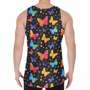 Colorful Watercolor Butterfly Print Men's Velvet Tank Top