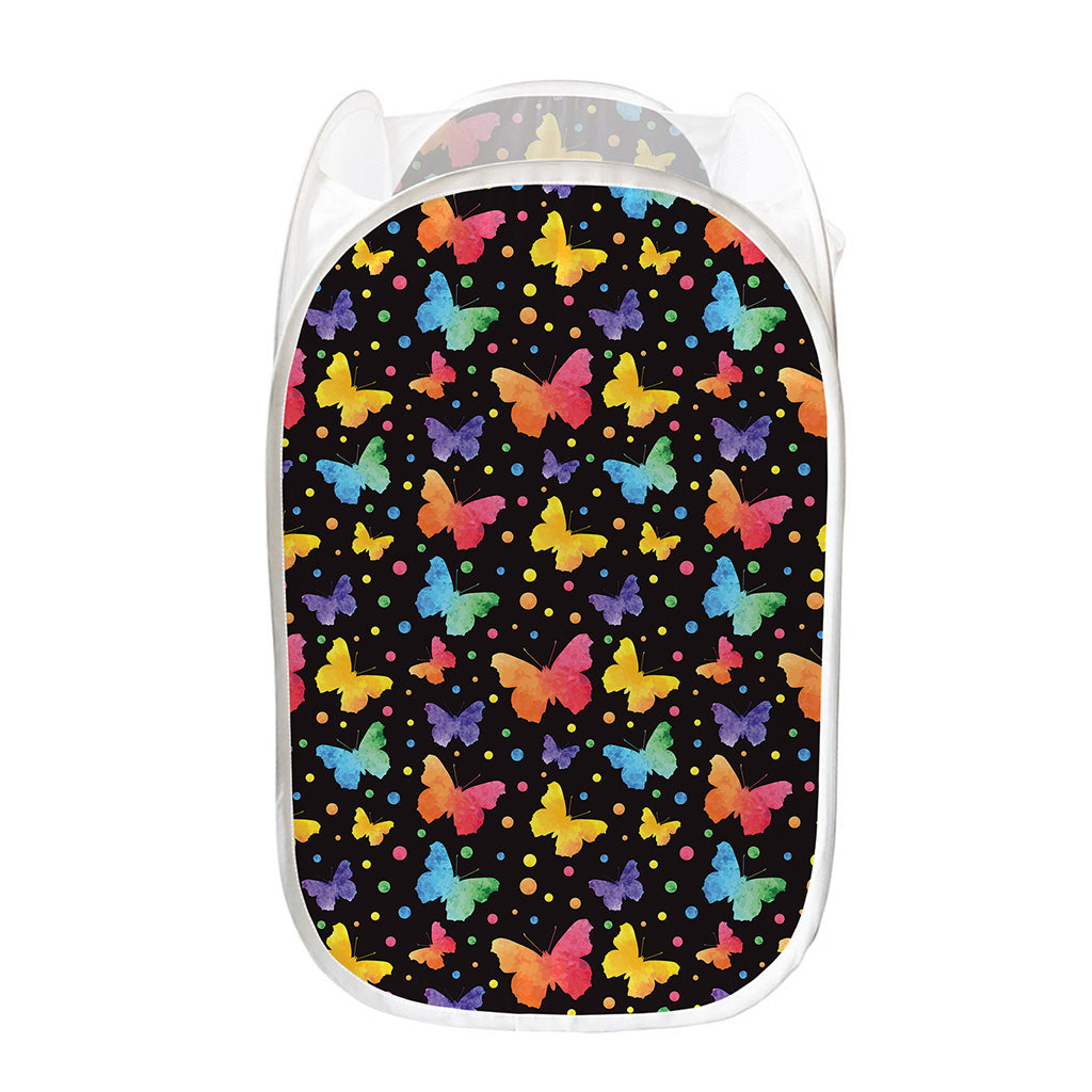Colorful Watercolor Butterfly Print Mesh Laundry Hamper