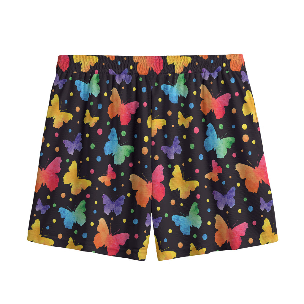 Colorful Watercolor Butterfly Print Mesh Shorts
