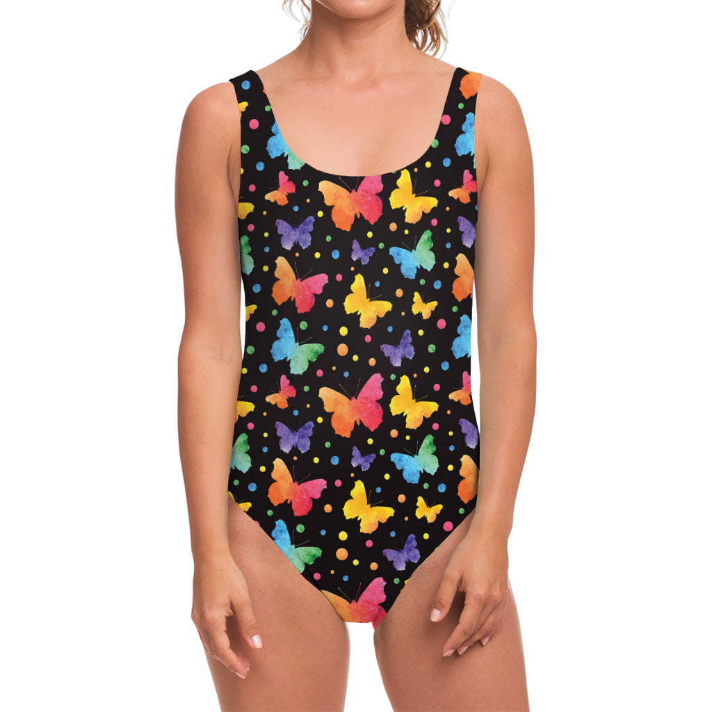 Colorful Watercolor Butterfly Print One Piece Swimsuit