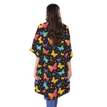 Colorful Watercolor Butterfly Print Open Front Beach Cover Up