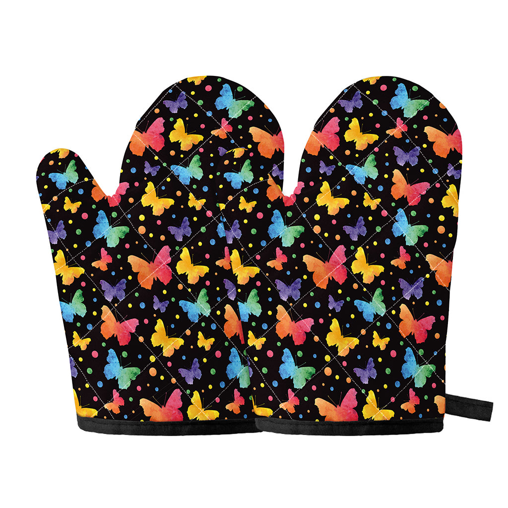 Colorful Watercolor Butterfly Print Oven Mitts