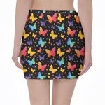 Colorful Watercolor Butterfly Print Pencil Mini Skirt