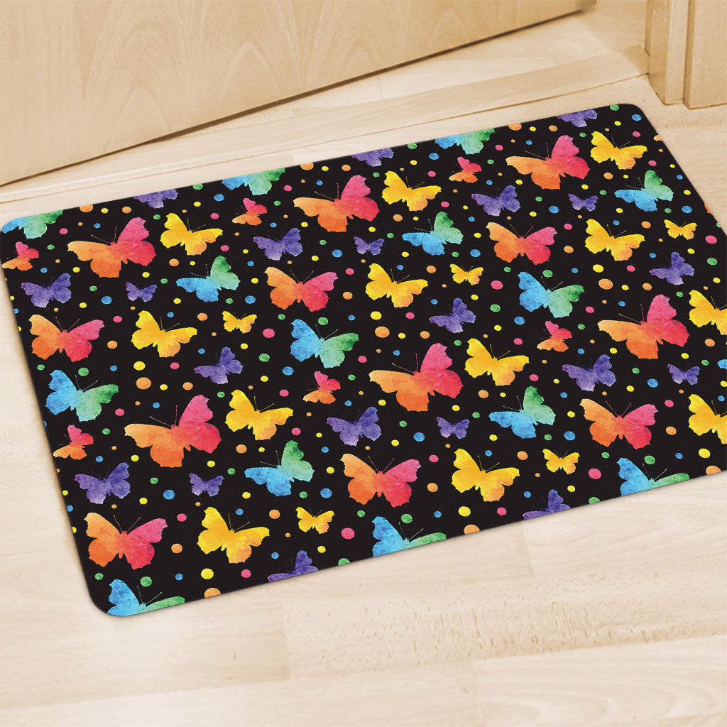 Colorful Watercolor Butterfly Print Polyester Doormat