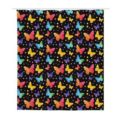 Colorful Watercolor Butterfly Print Polyester Shower Curtain