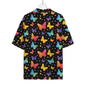 Colorful Watercolor Butterfly Print Rayon Hawaiian Shirt