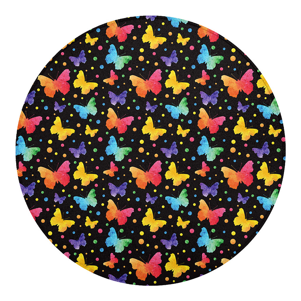 Colorful Watercolor Butterfly Print Round Blanket