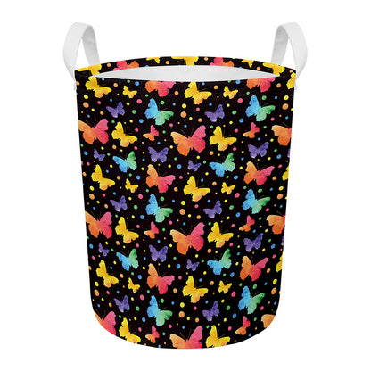 Colorful Watercolor Butterfly Print Round Laundry Basket