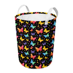 Colorful Watercolor Butterfly Print Round Laundry Basket