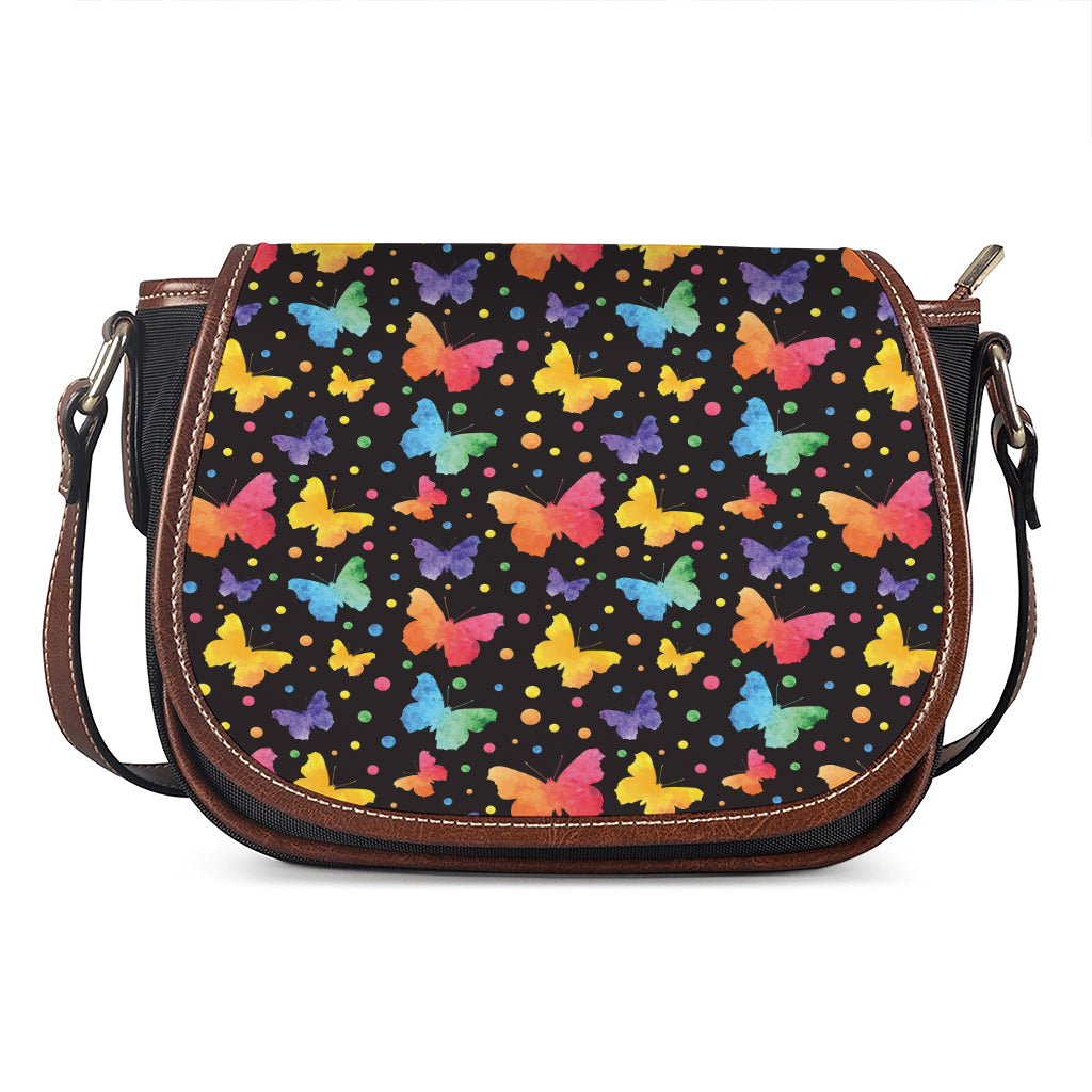 Colorful Watercolor Butterfly Print Saddle Bag