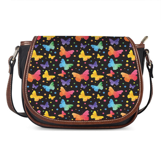 Colorful Watercolor Butterfly Print Saddle Bag
