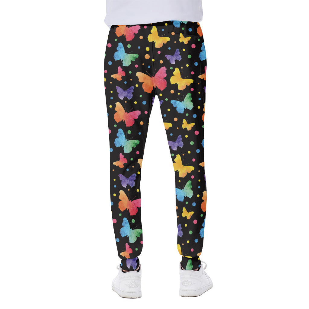 Colorful Watercolor Butterfly Print Scuba Joggers