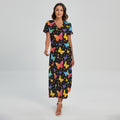Colorful Watercolor Butterfly Print Short Sleeve Maxi Dress