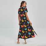 Colorful Watercolor Butterfly Print Short Sleeve Maxi Dress