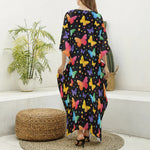 Colorful Watercolor Butterfly Print Silk V-Neck Kaftan Dress