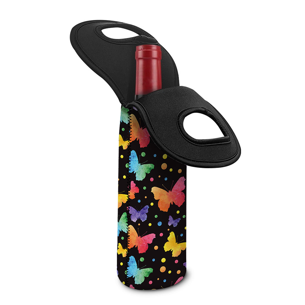 Colorful Watercolor Butterfly Print Single Neoprene Wine Tote