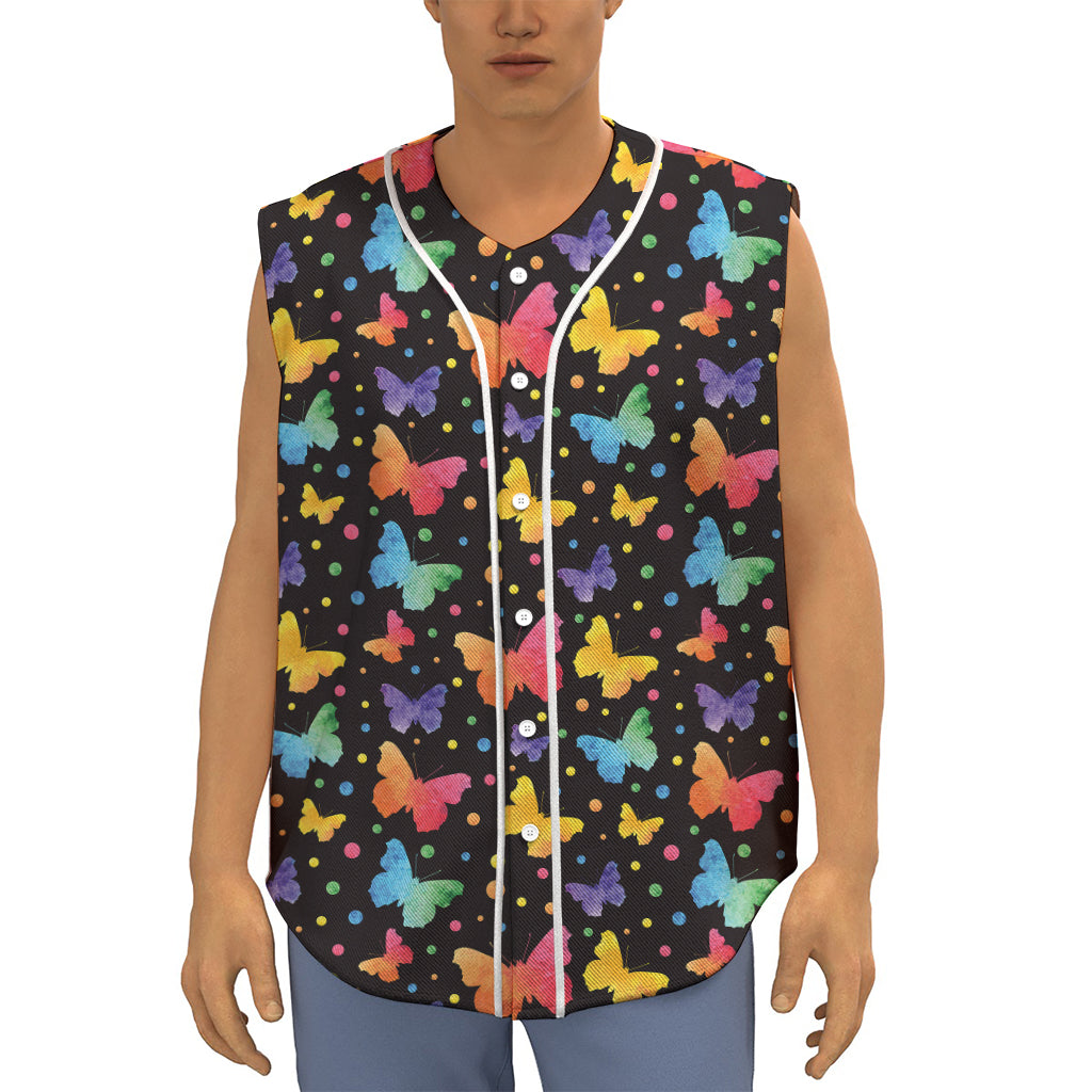 Colorful Watercolor Butterfly Print Sleeveless Baseball Jersey