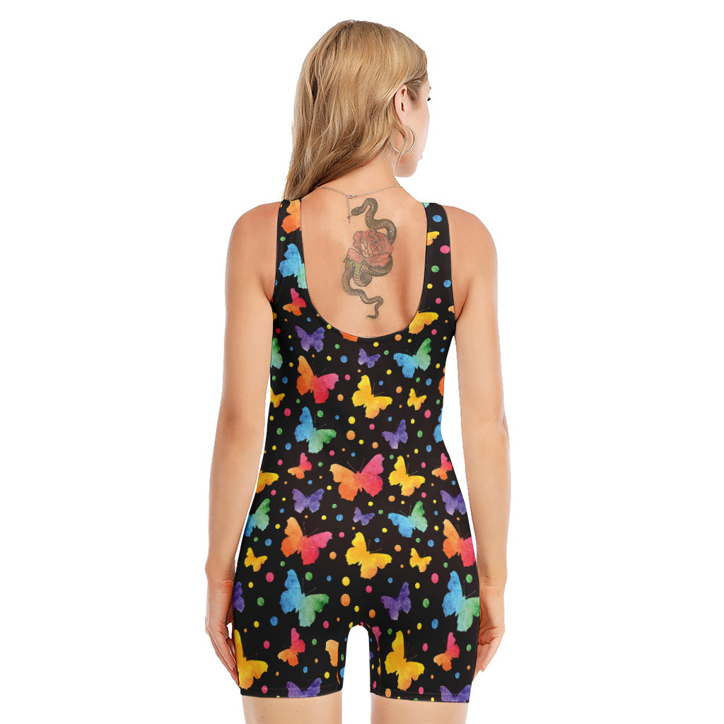 Colorful Watercolor Butterfly Print Sleeveless One Piece Swimsuit