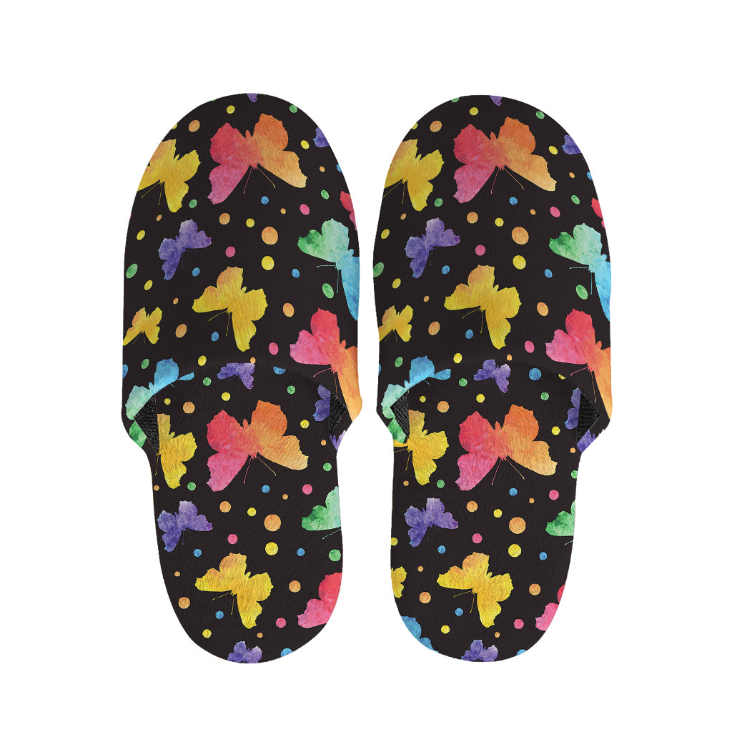 Colorful Watercolor Butterfly Print Slippers