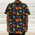 Colorful Watercolor Butterfly Print Textured Short Sleeve Shirt