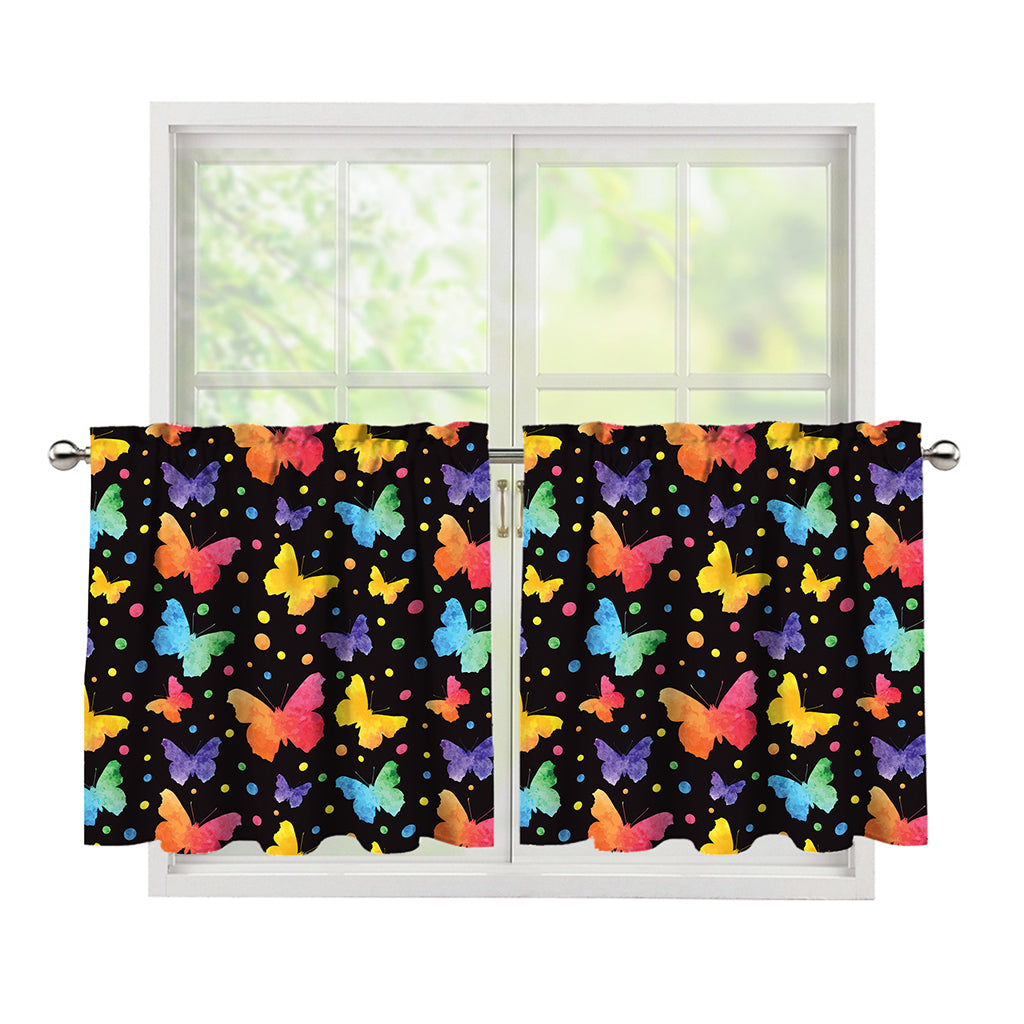 Colorful Watercolor Butterfly Print Tier Curtains