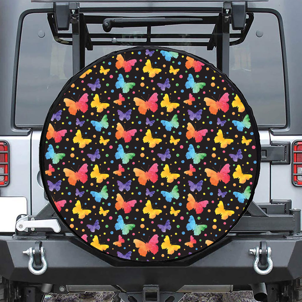 Colorful Watercolor Butterfly Print Tire Cover