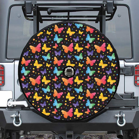 Colorful Watercolor Butterfly Print Tire Cover With Camera Hole