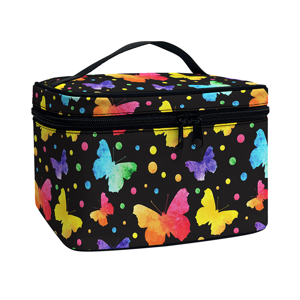 Colorful Watercolor Butterfly Print Travel Makeup Bag