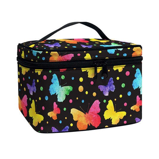 Colorful Watercolor Butterfly Print Travel Makeup Bag