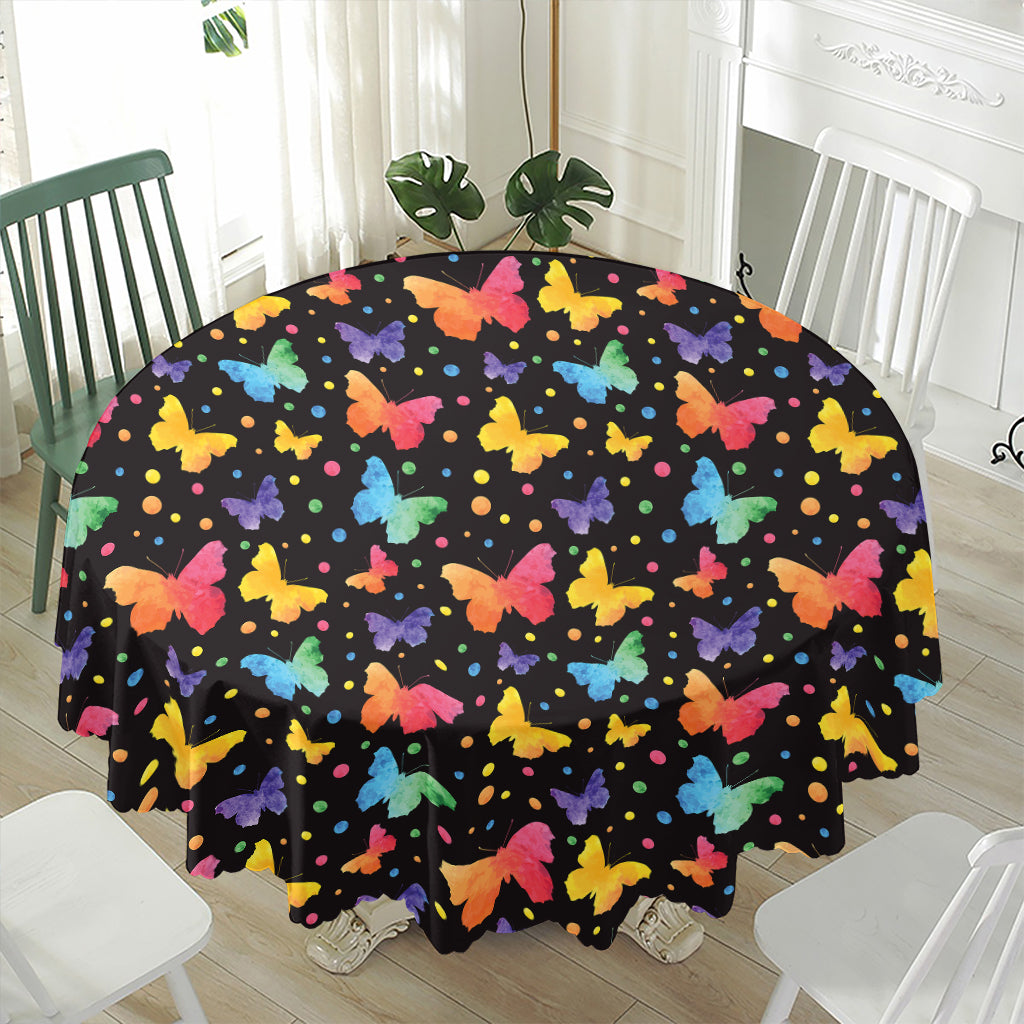 Colorful Watercolor Butterfly Print Waterproof Round Tablecloth