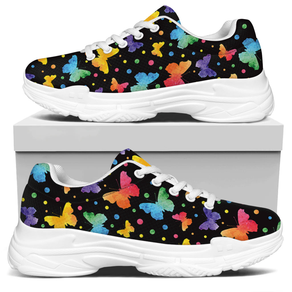 Colorful Watercolor Butterfly Print White Chunky Shoes