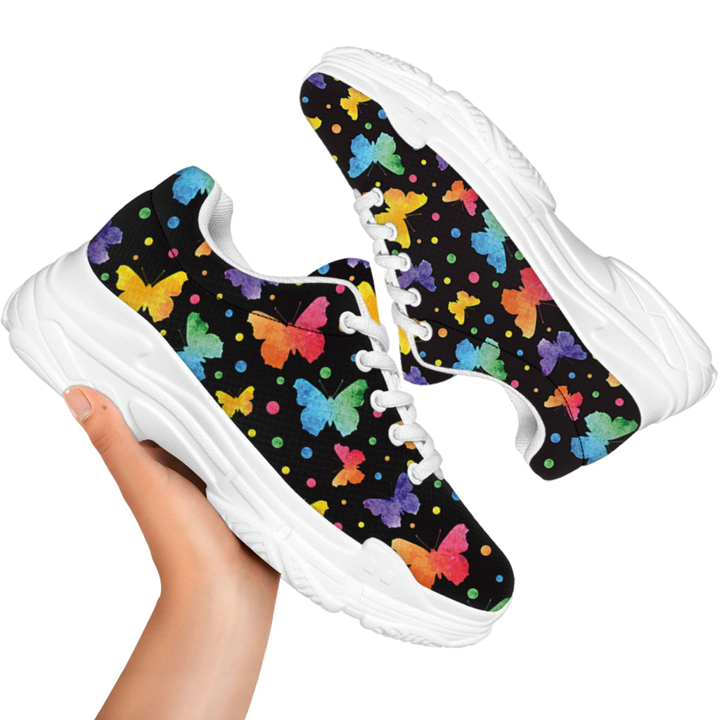 Colorful Watercolor Butterfly Print White Chunky Shoes