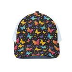 Colorful Watercolor Butterfly Print White Mesh Trucker Cap