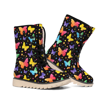 Colorful Watercolor Butterfly Print Winter Boots