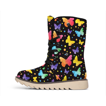 Colorful Watercolor Butterfly Print Winter Boots