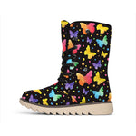 Colorful Watercolor Butterfly Print Winter Boots