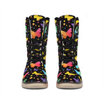 Colorful Watercolor Butterfly Print Winter Boots