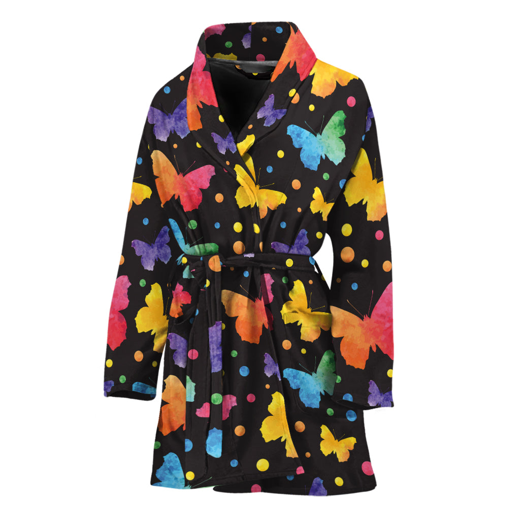 Colorful Watercolor Butterfly Print Women's Bathrobe