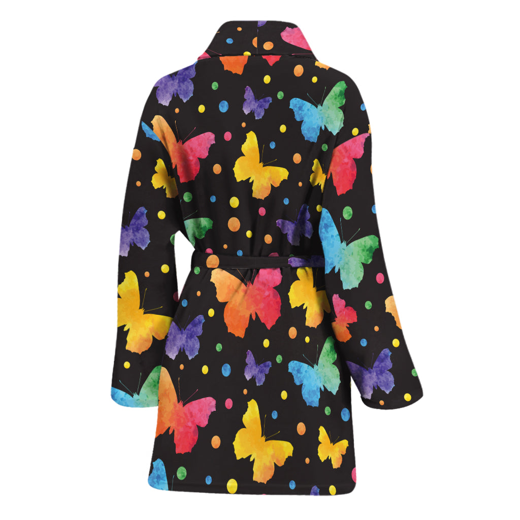 Colorful Watercolor Butterfly Print Women's Bathrobe