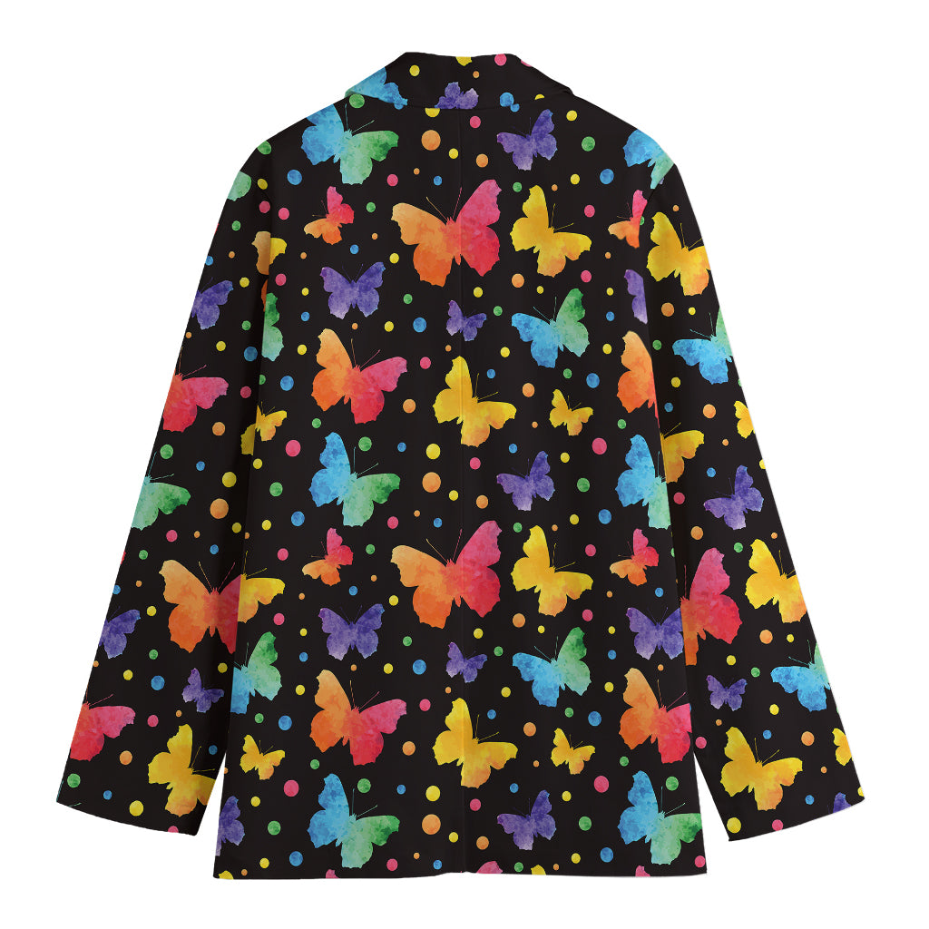 Colorful Watercolor Butterfly Print Women's Blazer