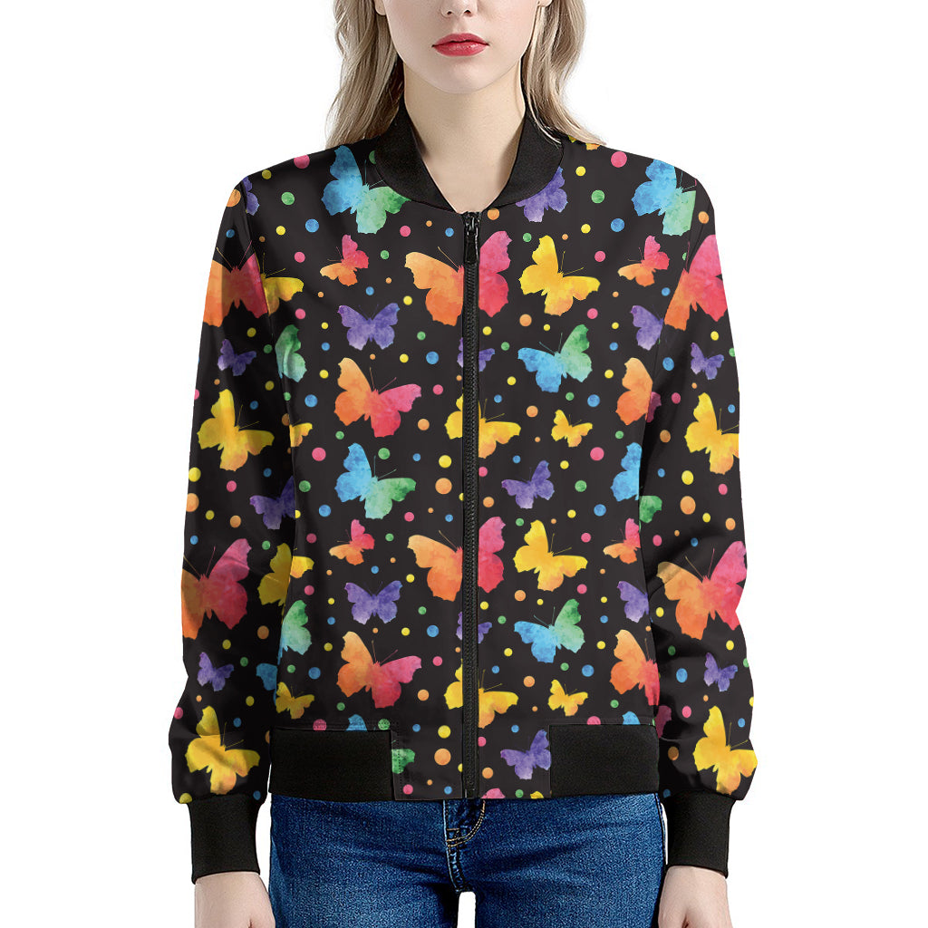 Colorful Watercolor Butterfly Print Women's Bomber Jacket